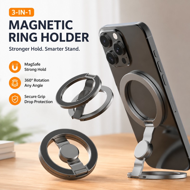 Dual Phone Holder - Magsafe Çift Halkalı Manyetik Telefon Tutucu