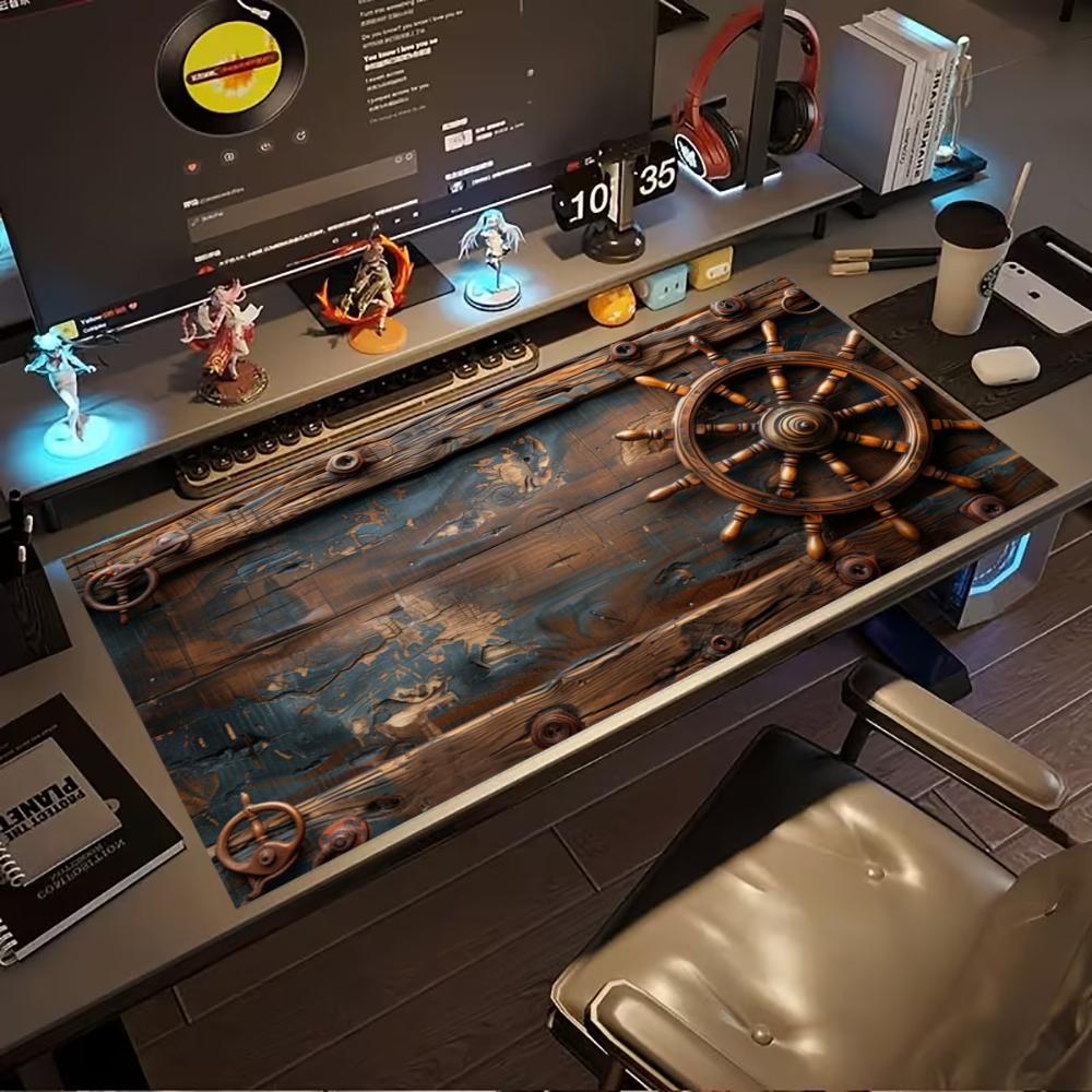 Desk Setup Laptop And Pc - Vintage Korsan Gemisi Dümeni Desenli Geniş